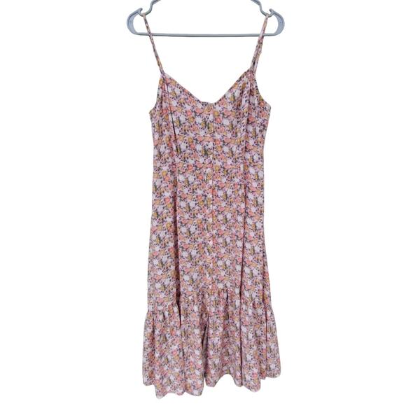 mimi chica Floral Tiered Tank Midi Dress Pink Size XL 100% Rayon Boho Spring - Picture 2 of 13